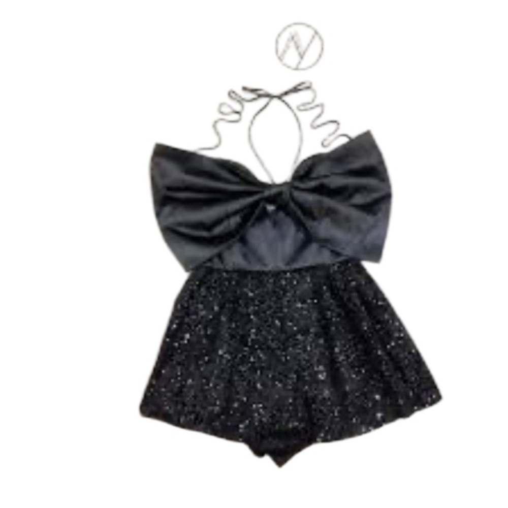 Y2K BLACK SATIN SEQUIN shorts romper party outfit women’s size large - Picture 5 of 13